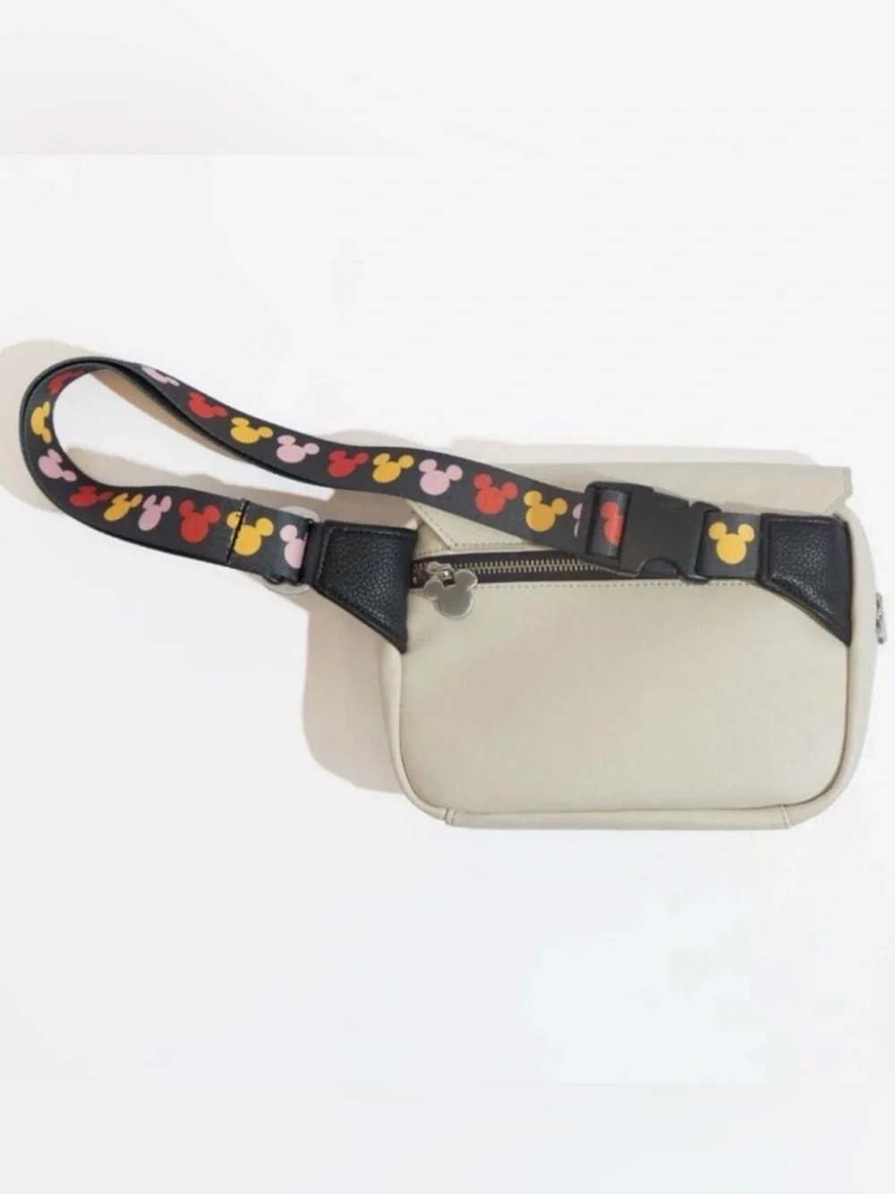Freshly Picked Cream Baby Bag with Black-Trim Mickey Detail and Multicolor Strap
